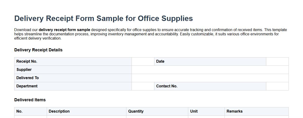 Delivery receipt form sample for office supplies image preview