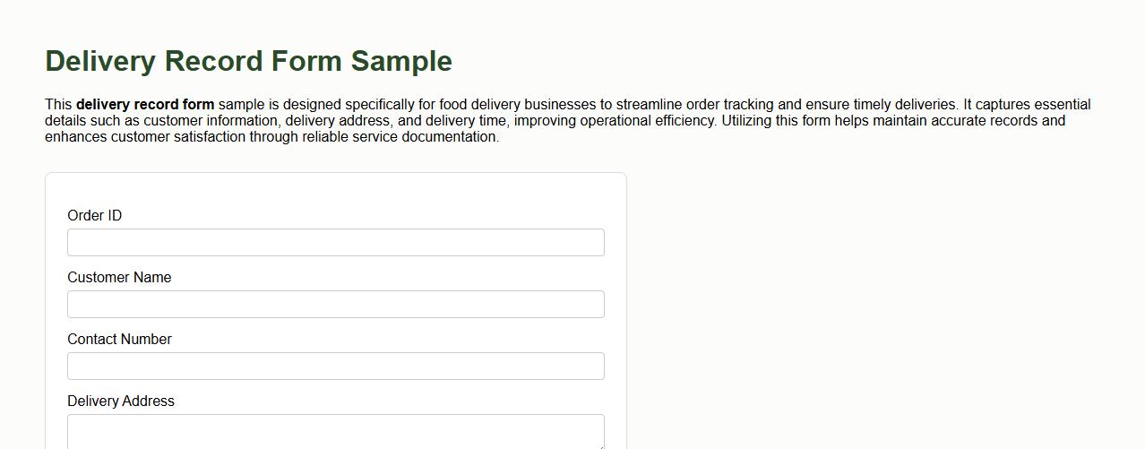 Delivery record form sample for food delivery businesses image preview