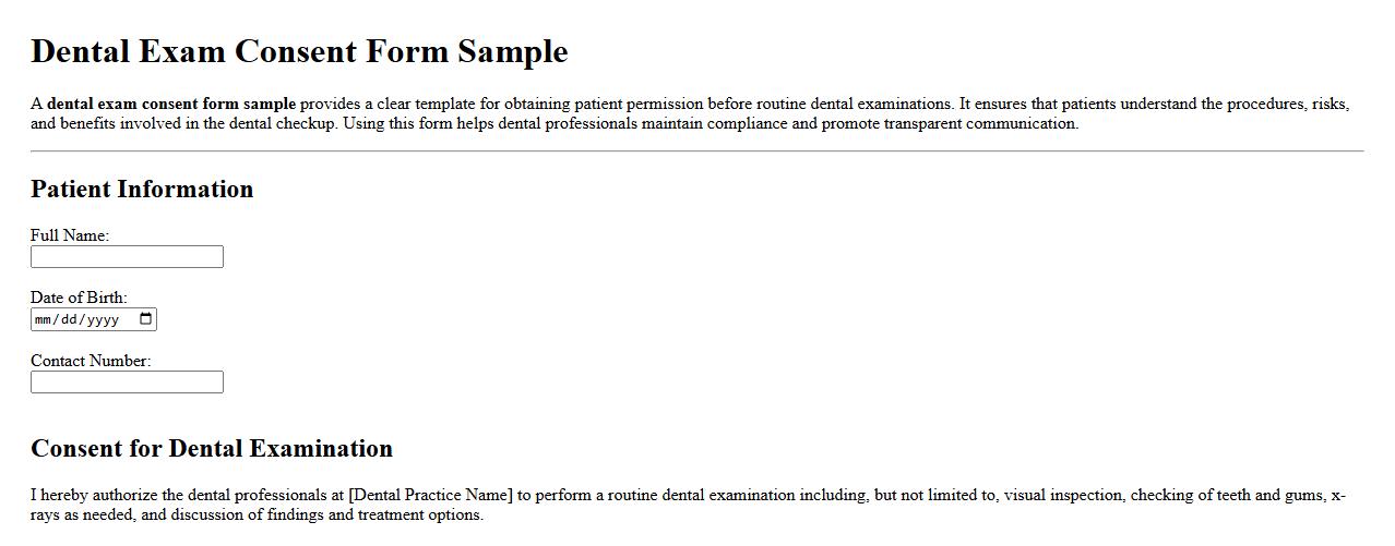 dental exam consent form sample image preview