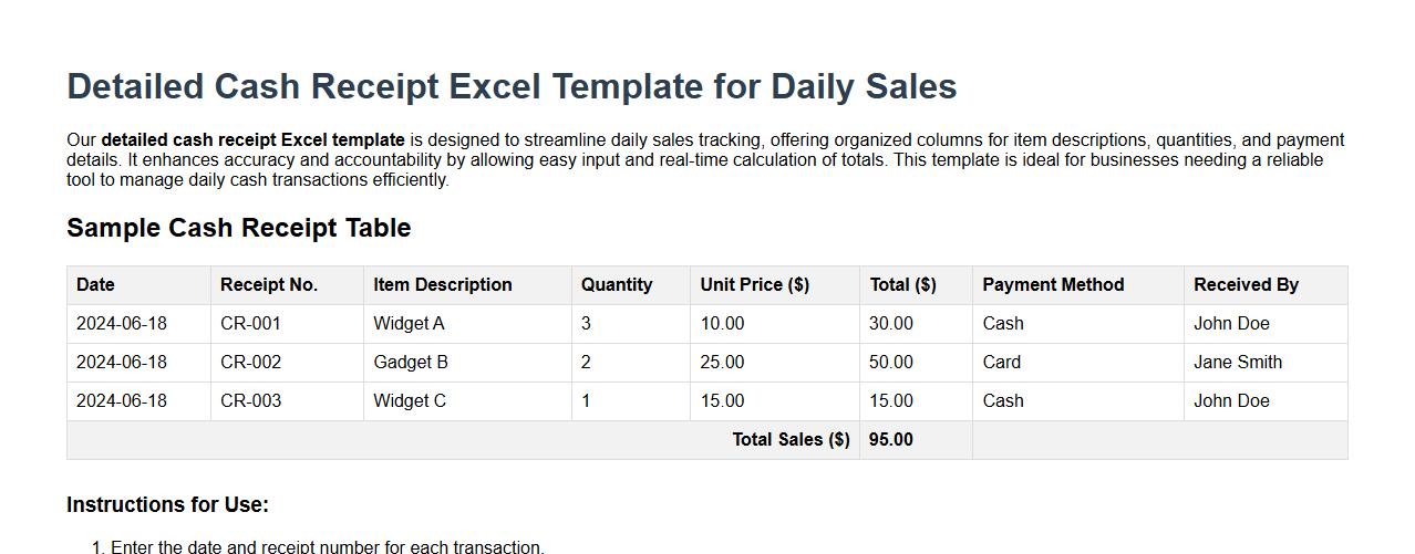 detailed cash receipt excel template for daily sales image preview