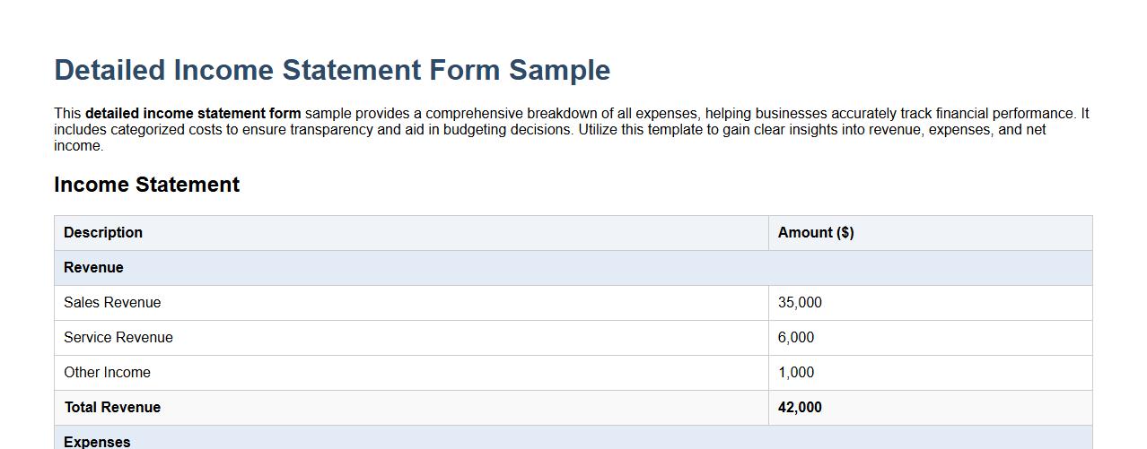 Detailed income statement form sample with expenses breakdown image preview
