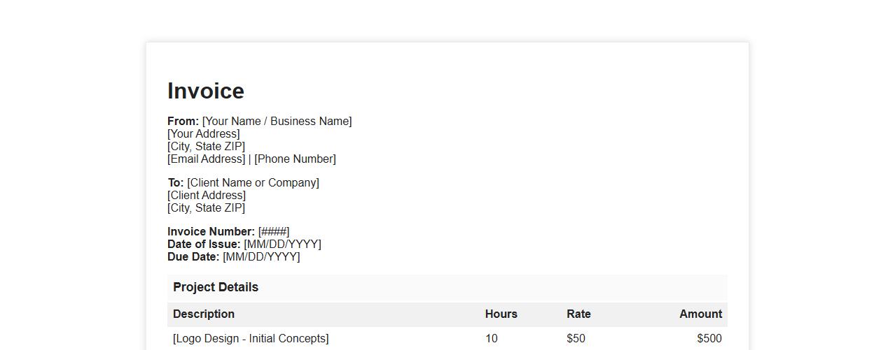 Detailed invoice template for freelance graphic designers image preview