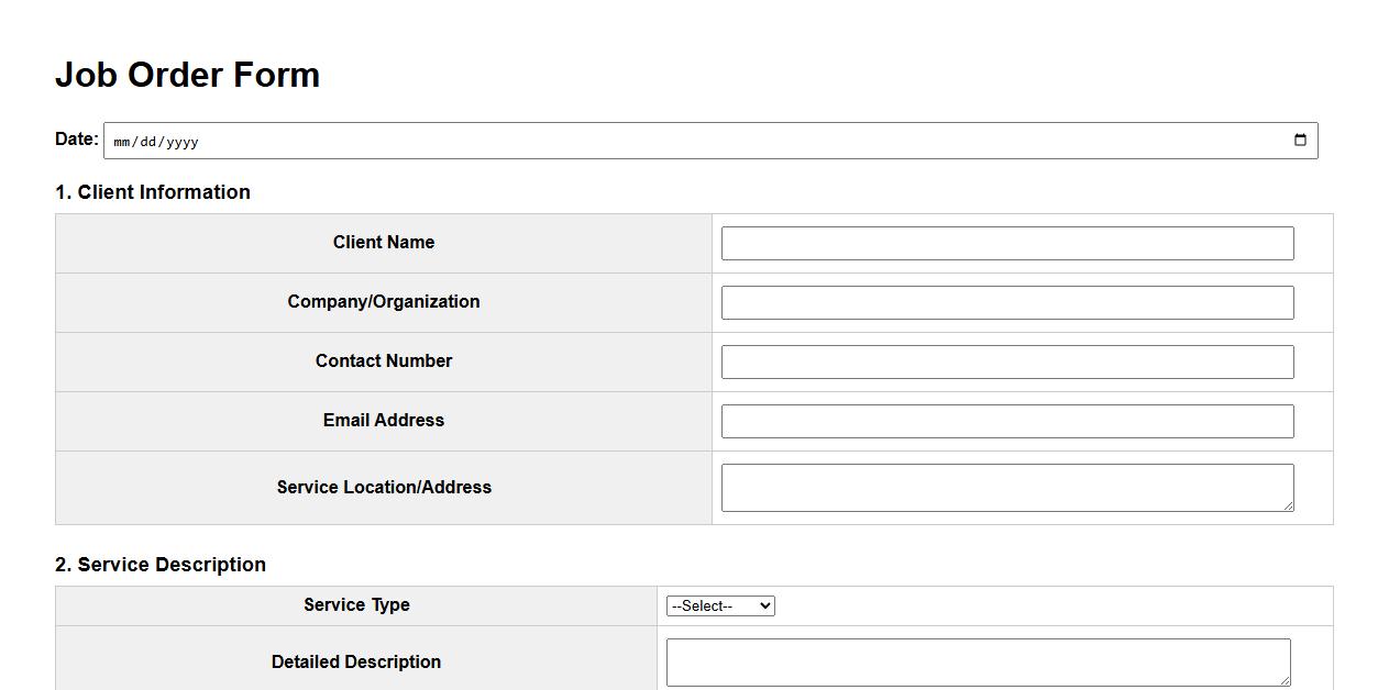 detailed job order form sample for service providers image preview
