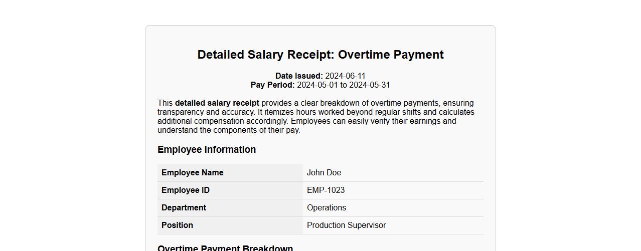 detailed salary receipt for overtime payment image preview
