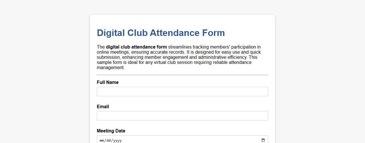 Digital club attendance form sample for online meetings image preview