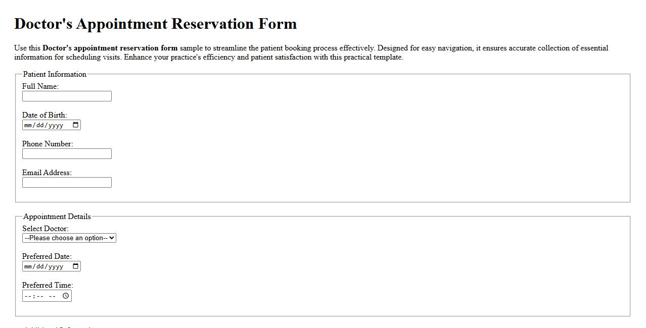 Doctor's appointment reservation form sample image preview