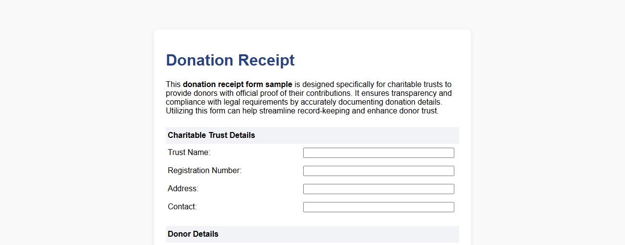 Donation receipt form sample for charitable trusts image preview