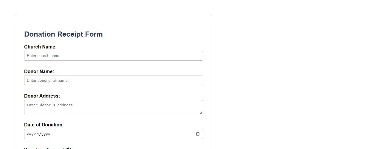 Donation receipt form sample for church donations image preview