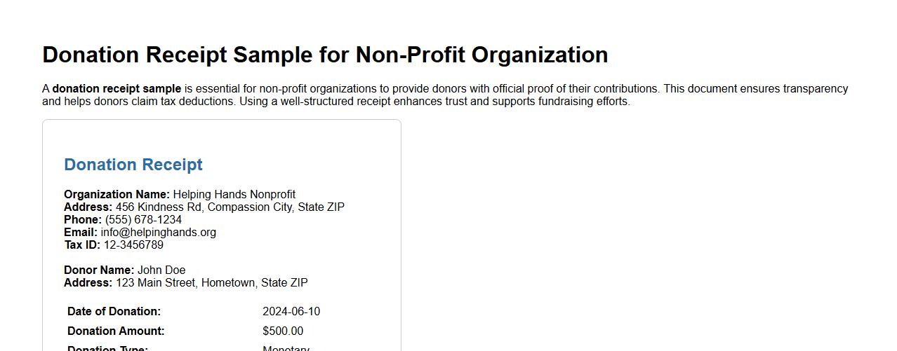 Donation receipt sample for non profit organization image preview
