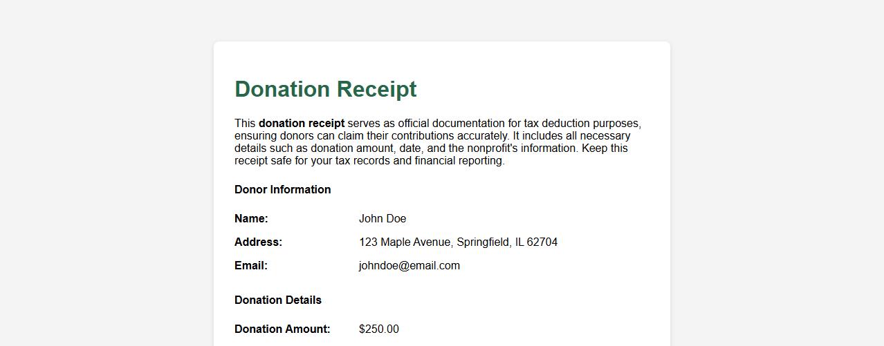 Donation receipt for tax deduction purposes image preview