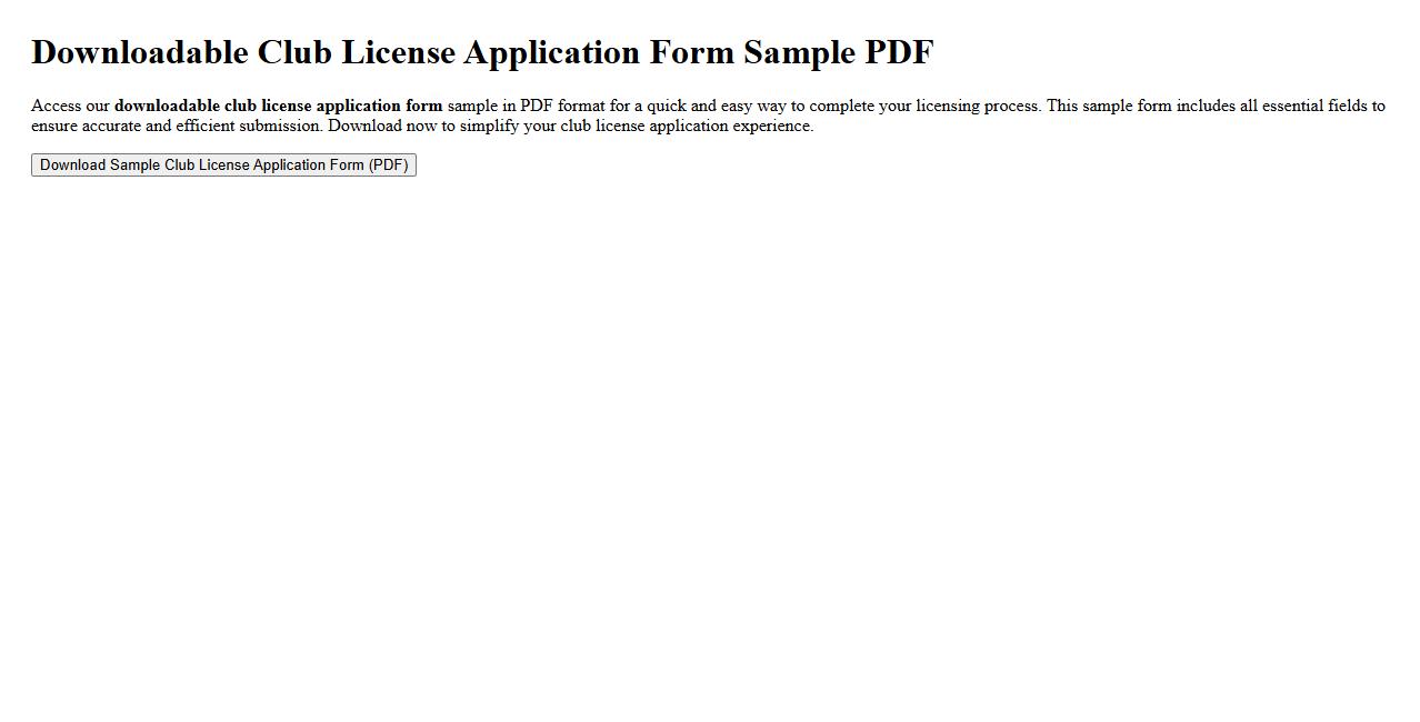 downloadable club license application form sample PDF image preview