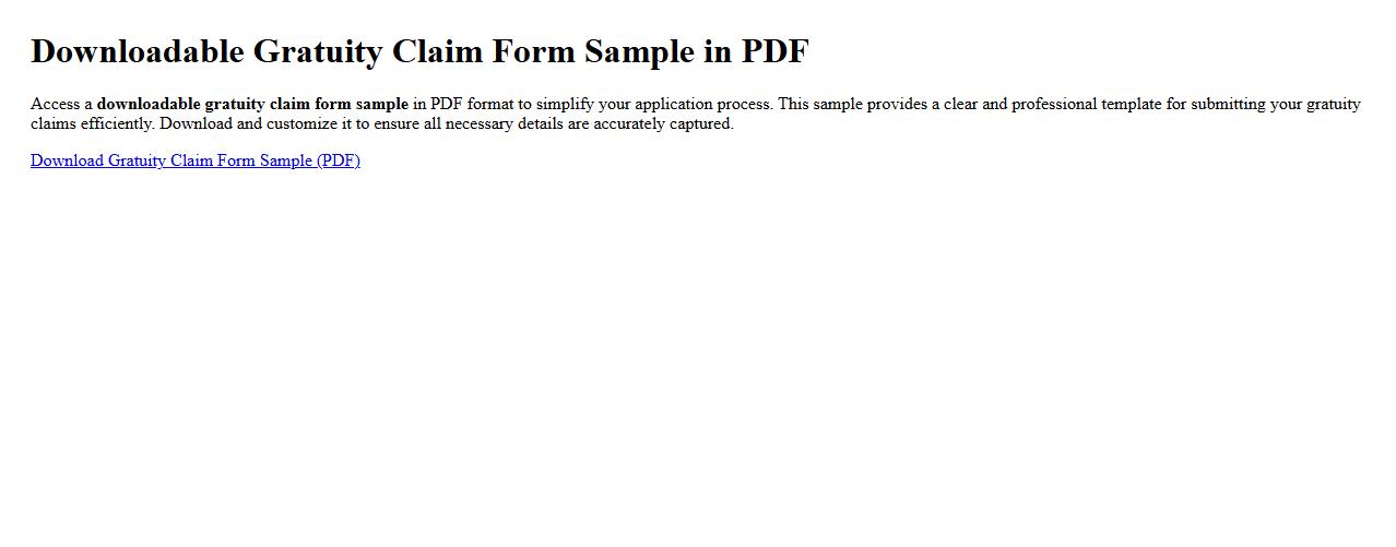 Downloadable gratuity claim form sample in PDF image preview