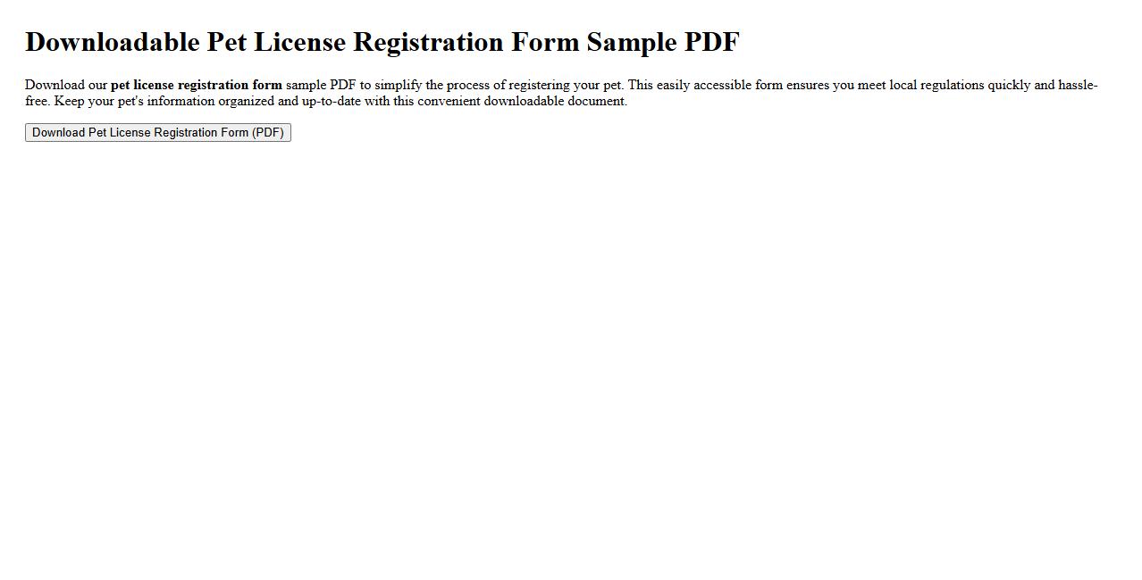 downloadable pet license registration form sample PDF image preview