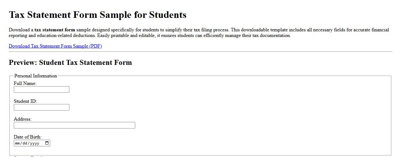 downloadable tax statement form sample for students image preview