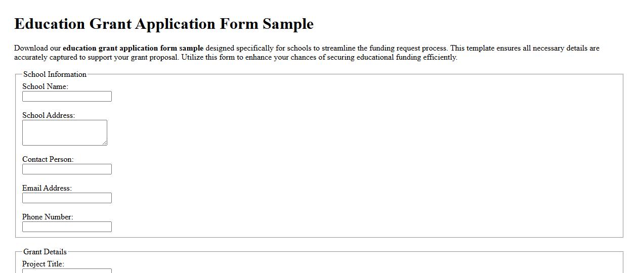 Education grant application form sample for schools image preview
