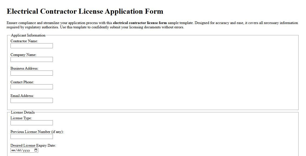 Electrical contractor license form sample template image preview