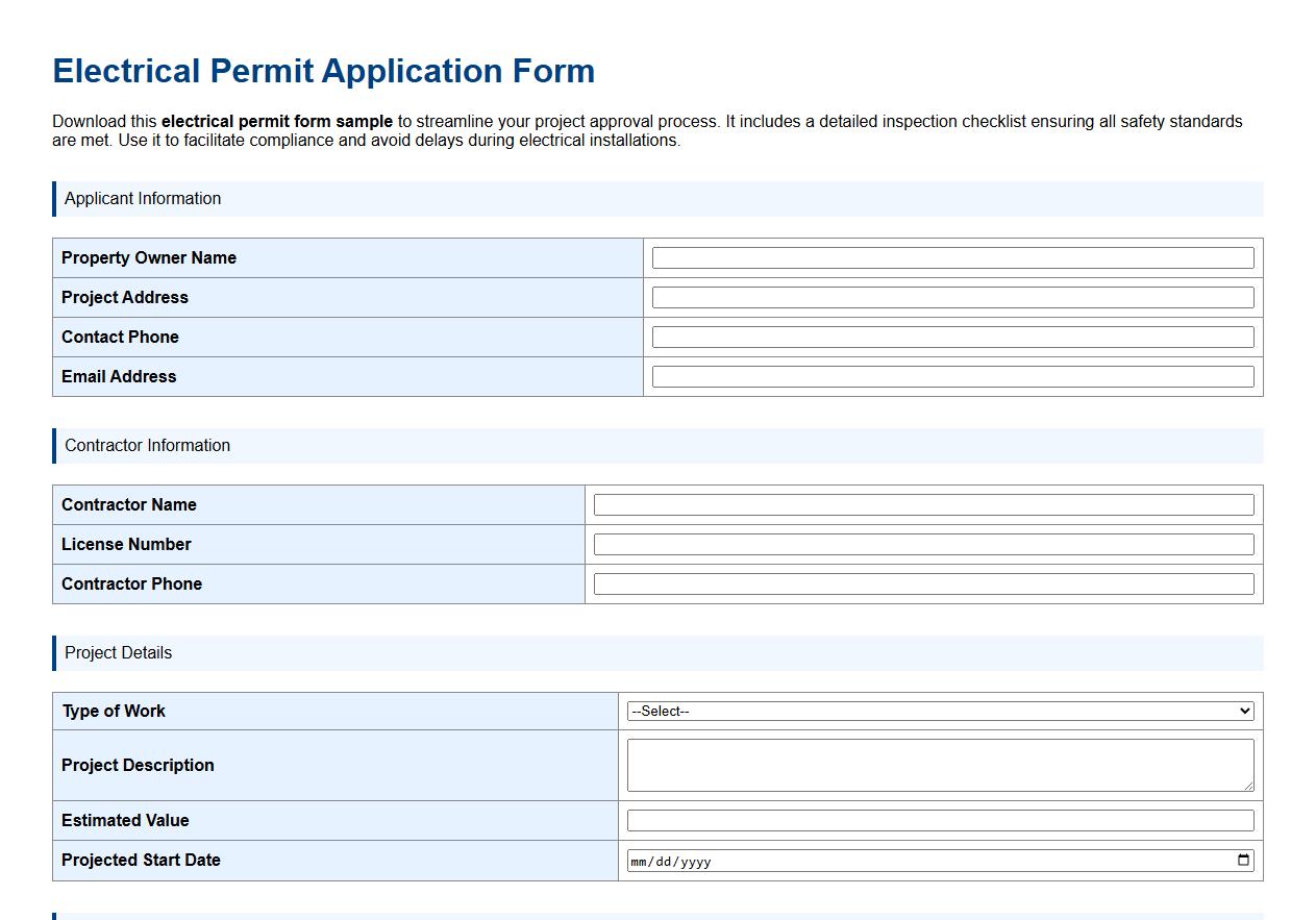 electrical permit form sample with inspection checklist image preview