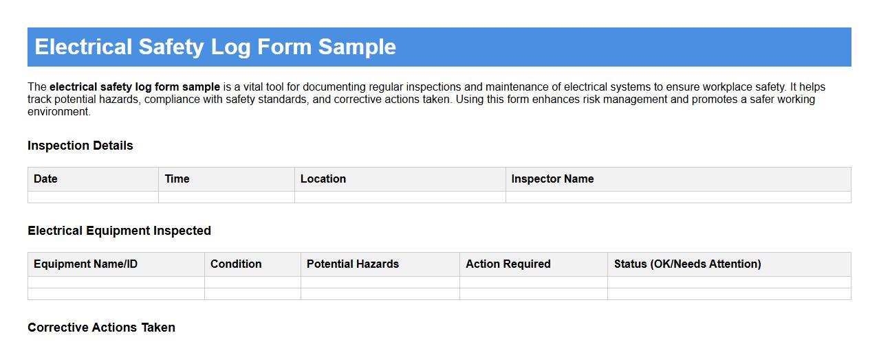 electrical safety log form sample image preview