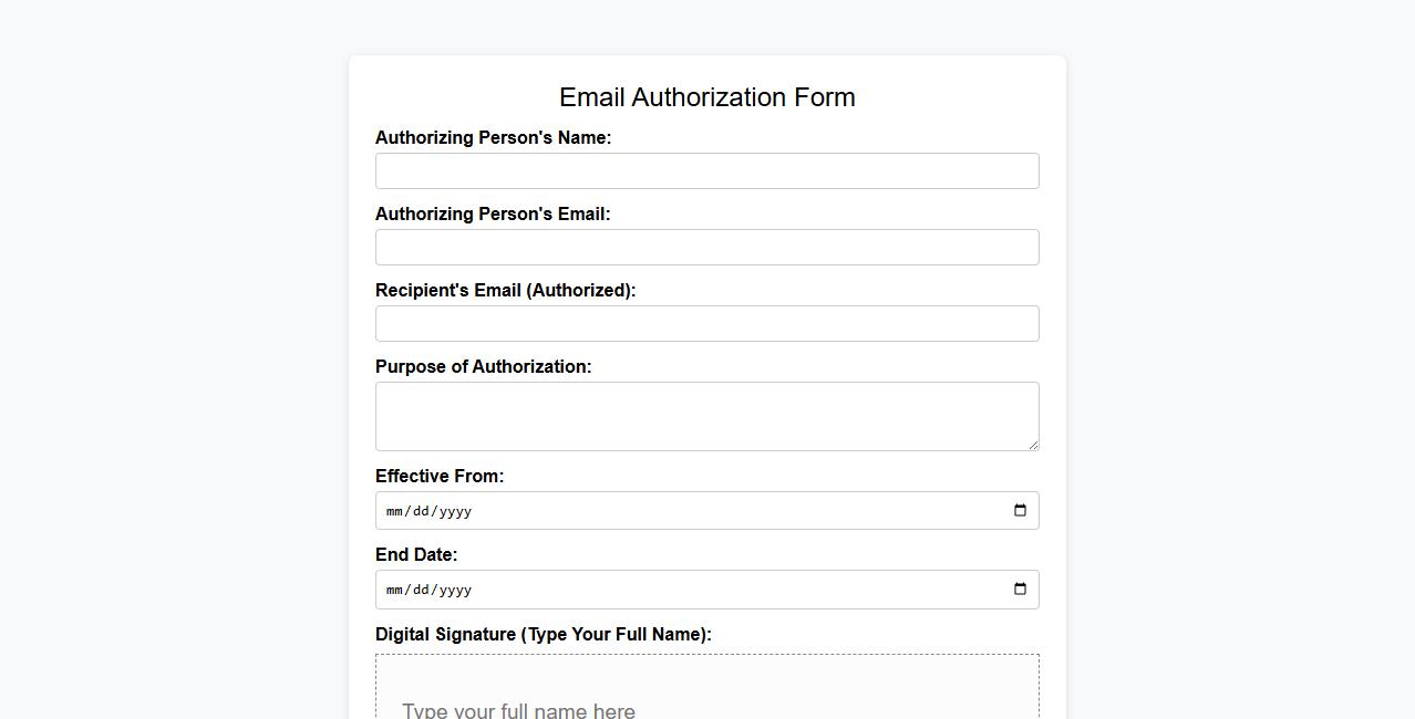 email authorization form sample with digital signature image preview
