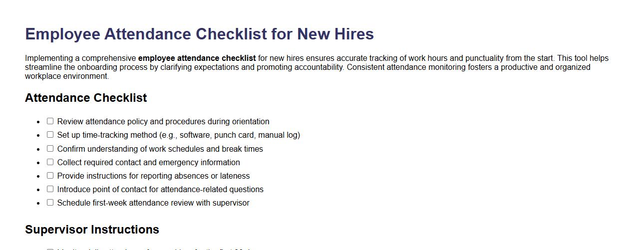 Employee attendance checklist for new hires image preview