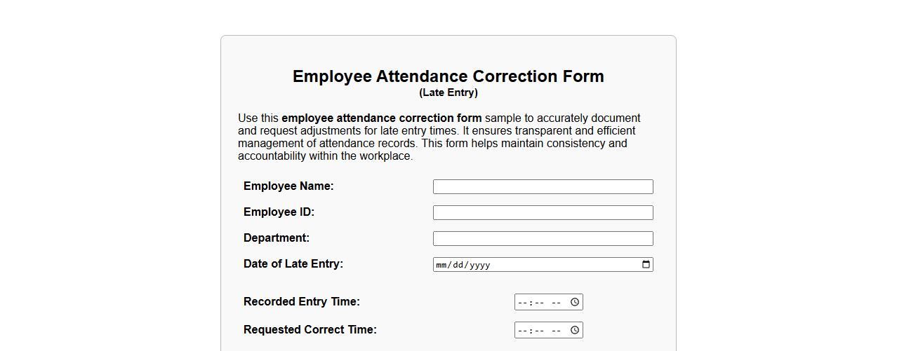 employee attendance correction form sample for late entry image preview