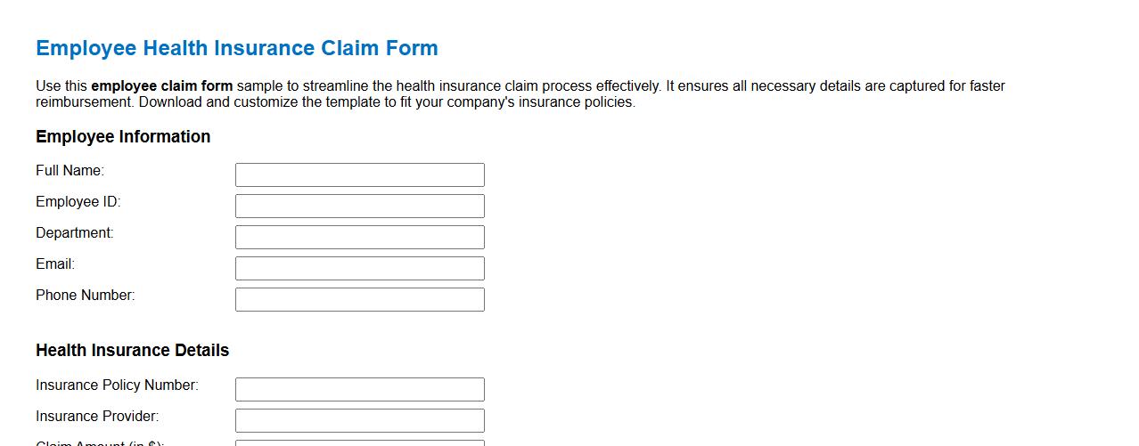 Employee claim form sample for health insurance claim image preview