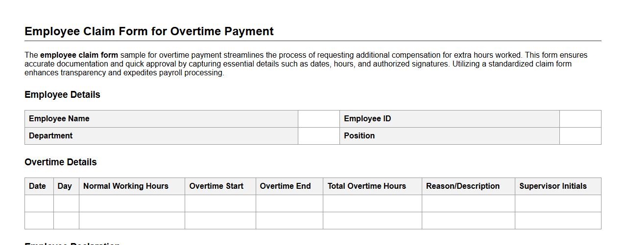 Employee claim form sample for overtime payment image preview