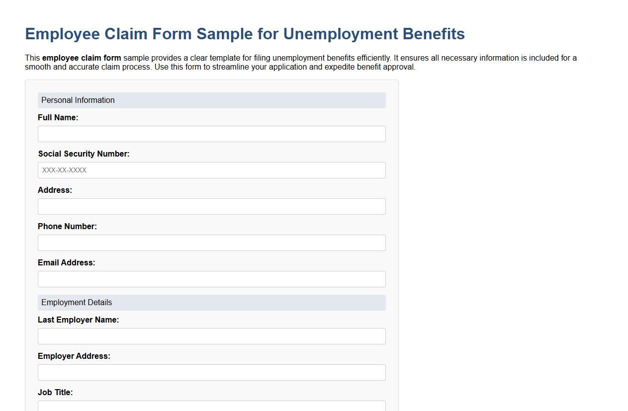 Employee claim form sample for unemployment benefits image preview