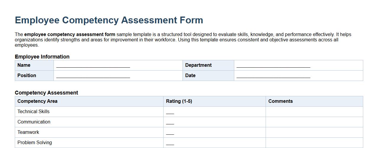 employee competency assessment form sample template image preview