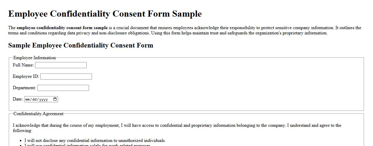Employee confidentiality consent form sample image preview