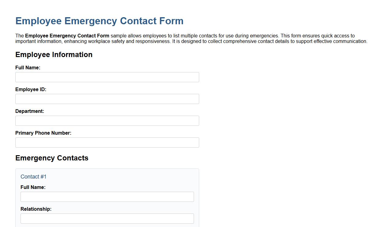 Employee Emergency Contact Form Sample with Multiple Contacts image preview