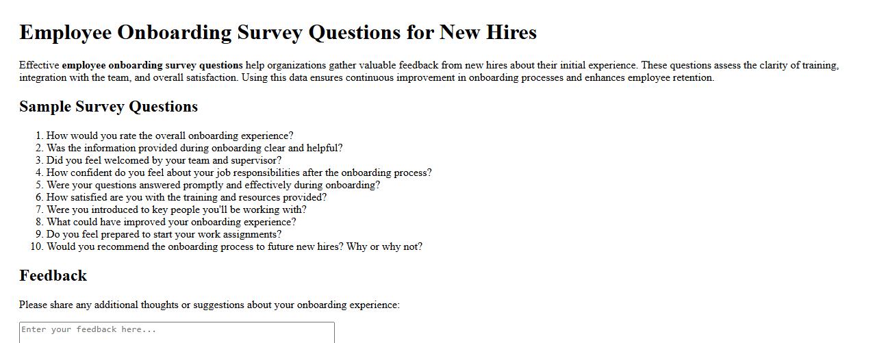 Employee onboarding survey questions for new hires image preview