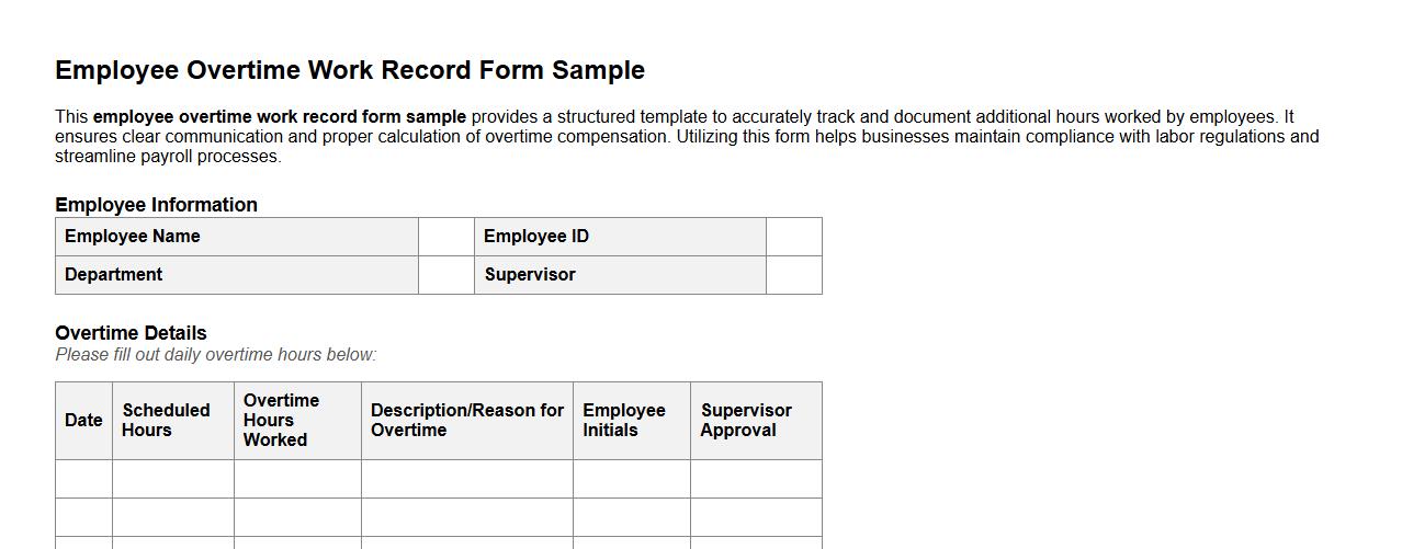 employee overtime work record form sample image preview