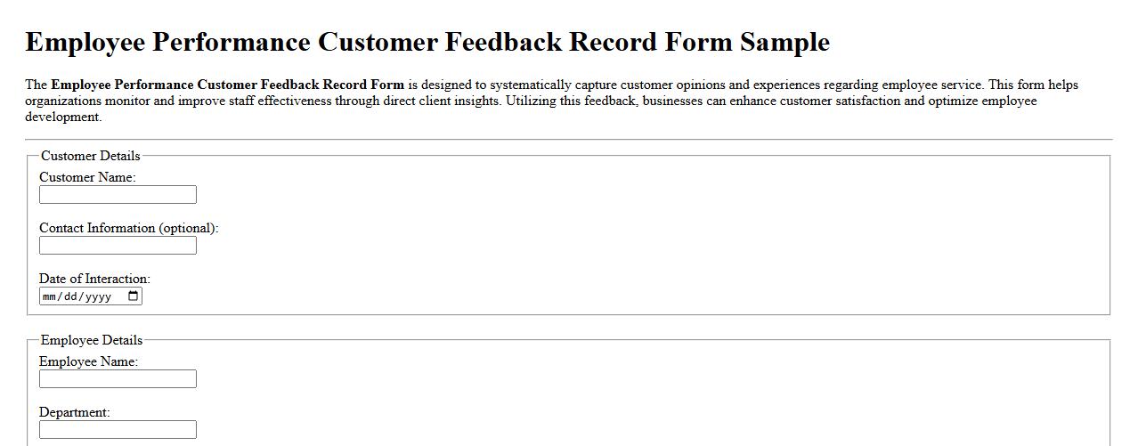 Employee Performance Customer Feedback Record Form Sample image preview