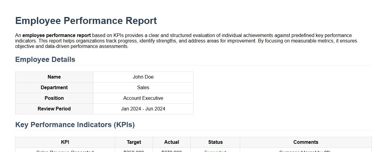 employee performance report based on KPIs image preview