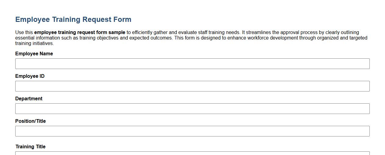 employee training request form sample image preview