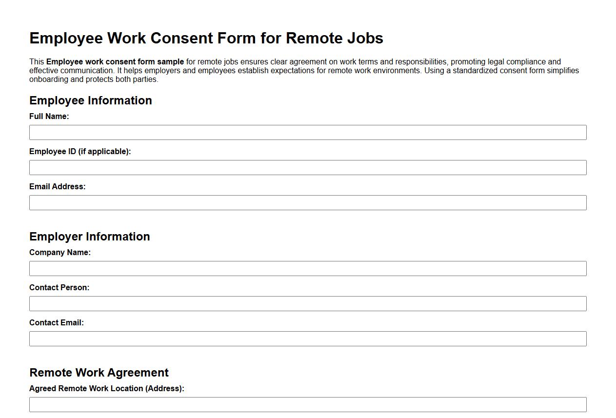 Employee work consent form sample for remote jobs image preview