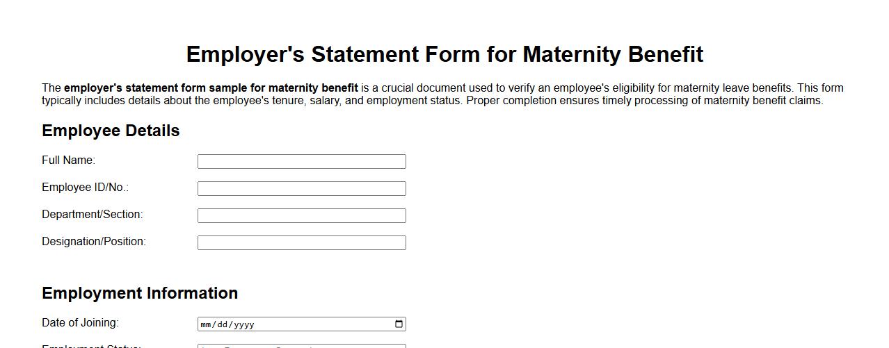 Employer’s statement form sample for maternity benefit image preview