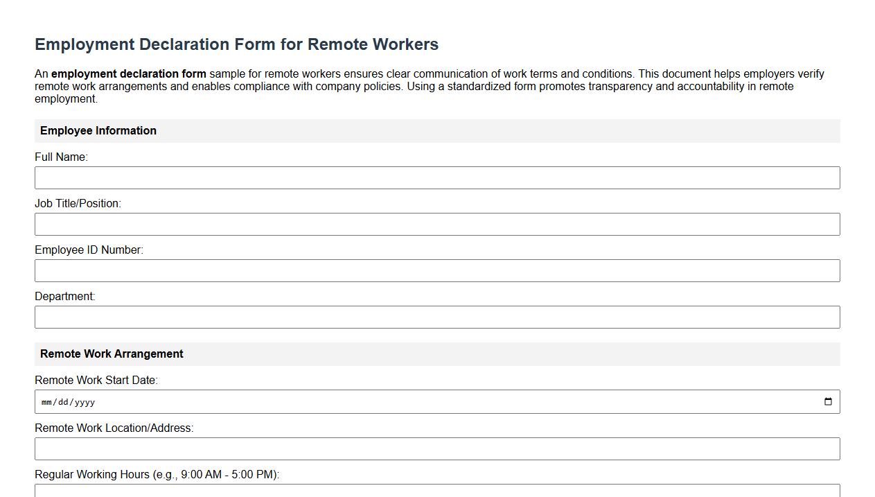 employment declaration form sample for remote workers image preview