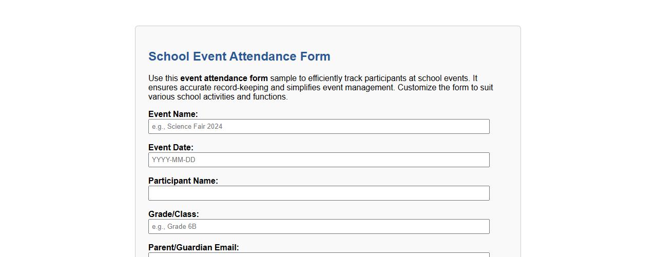 event attendance form sample for school events image preview