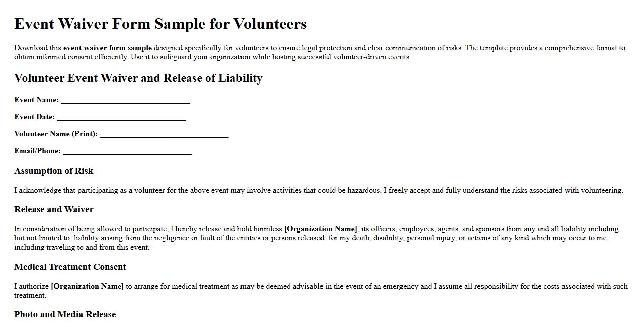 Event waiver form sample for volunteers image preview