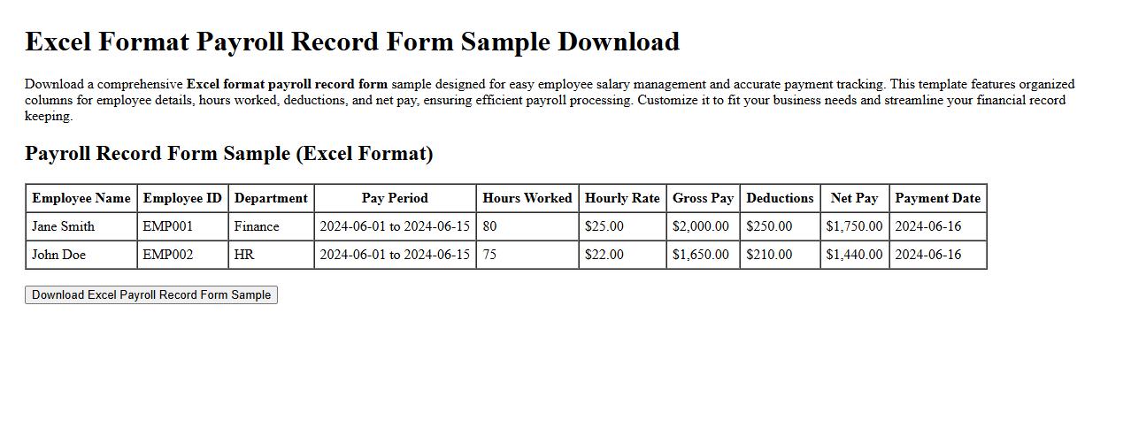excel format payroll record form sample download image preview