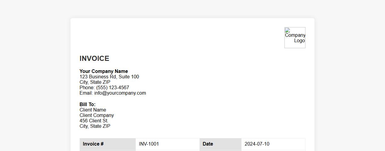 Excel invoice form sample with company logo image preview