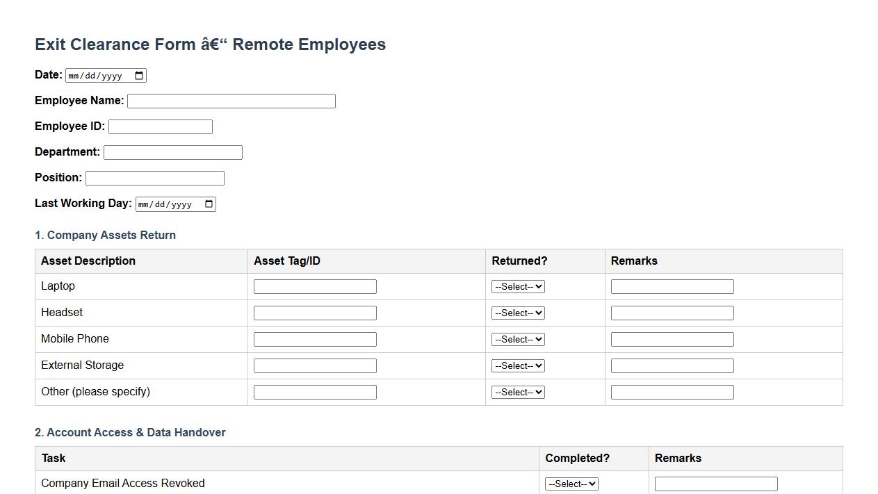 exit clearance form sample for remote employees image preview