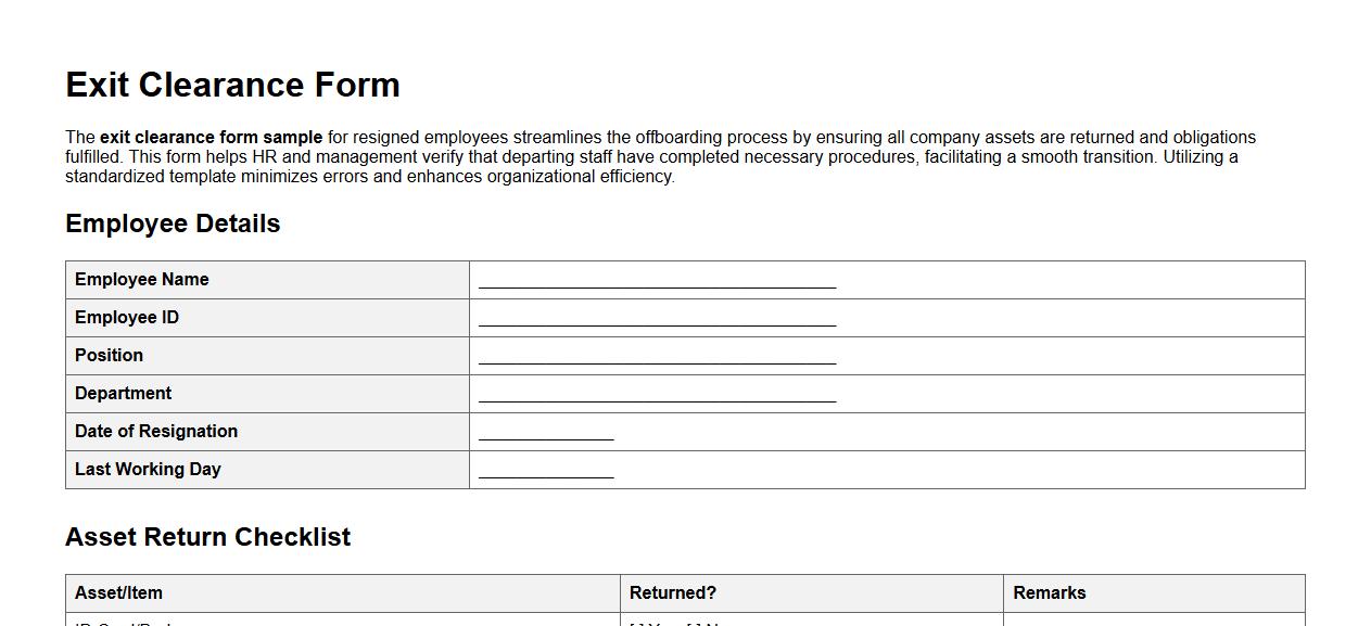 exit clearance form sample for resigned employees image preview