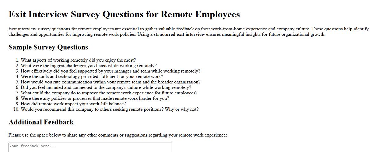 exit interview survey questions for remote employees image preview