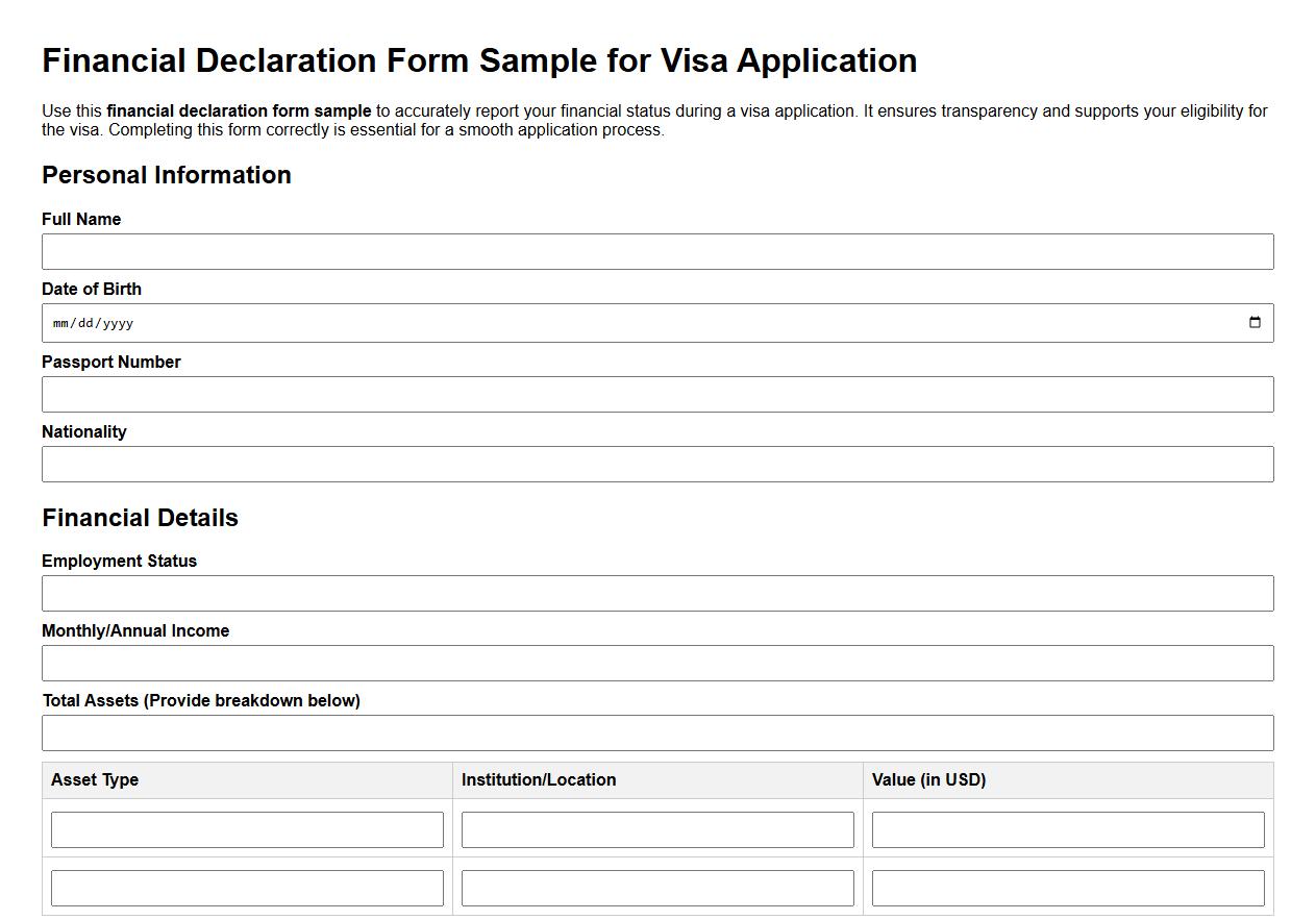 financial declaration form sample for visa application image preview