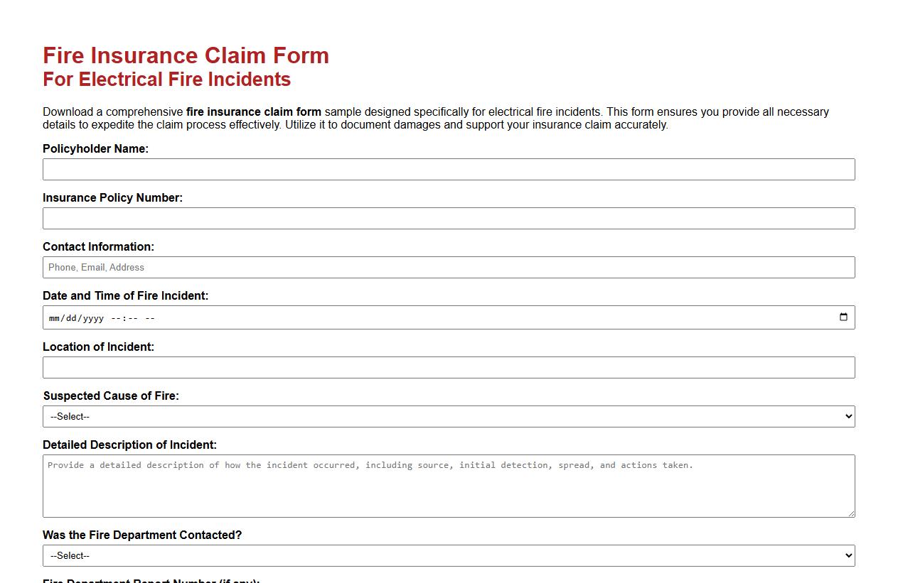 fire insurance claim form sample for electrical fire incidents image preview