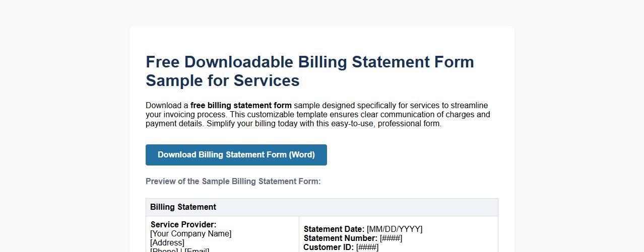 Free downloadable billing statement form sample for services image preview