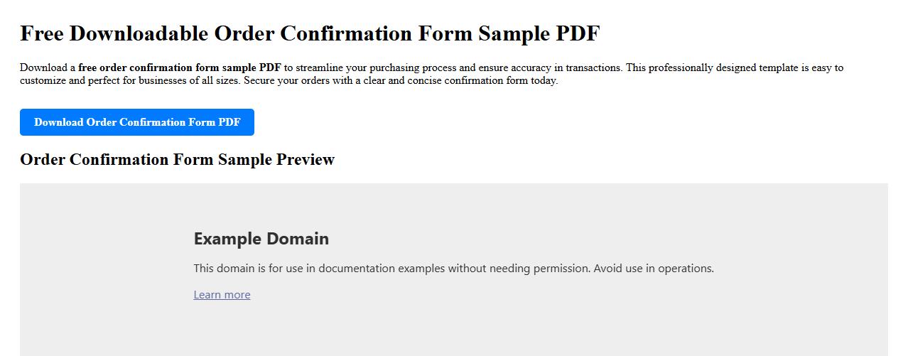 free downloadable order confirmation form sample PDF image preview